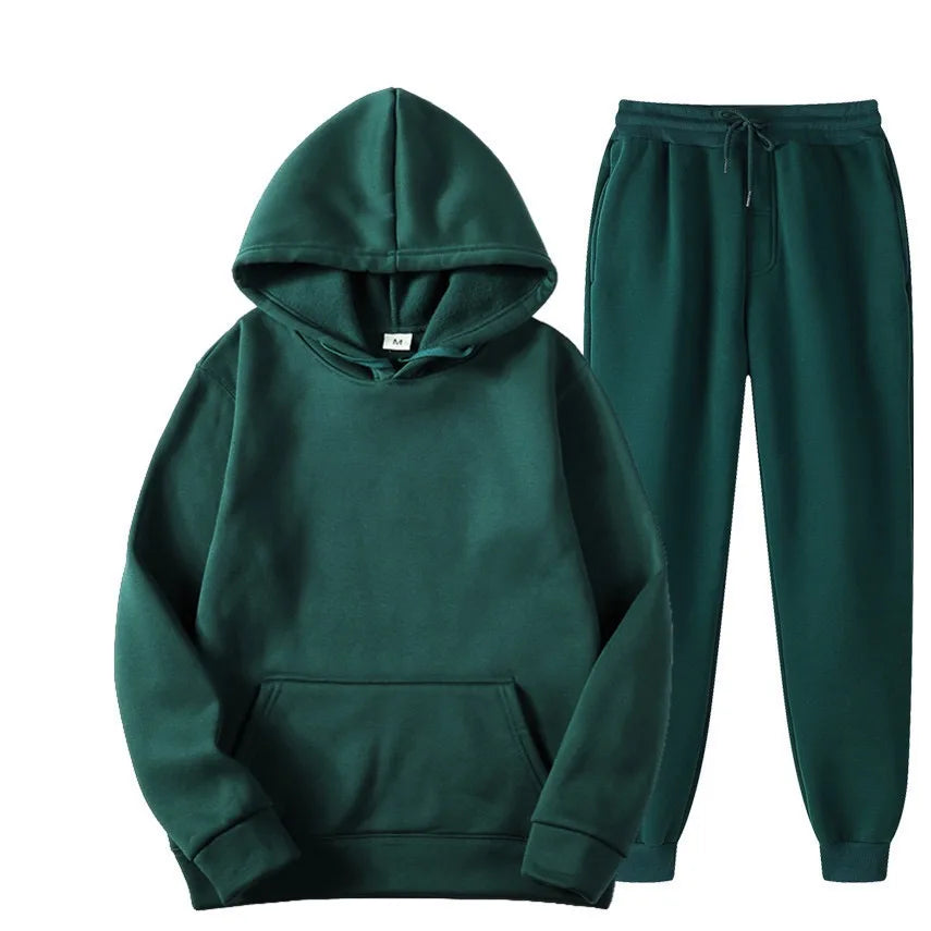 Men's Tracksuit | Solid Hoodie and Trousers | Drawstring Waist Two Piece Casual Set | Steven & Levon