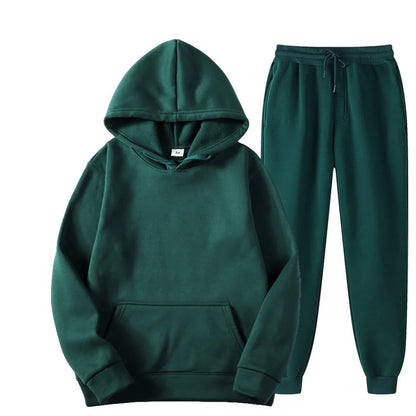 Men's Tracksuit | Solid Hoodie and Trousers | Drawstring Waist Two Piece Casual Set | Steven & Levon