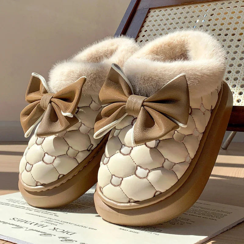 Women's Platform Ankle Boots | Bow Detail Slip On | Plush Lined Winter Shoes | Steven & Levon