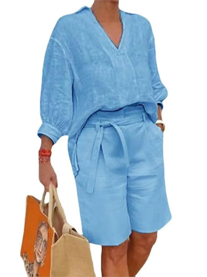 Linen 2-Piece Set | Women | Linen | Blouse & Shorts | Lightweight & Stylish | Steven & Levon