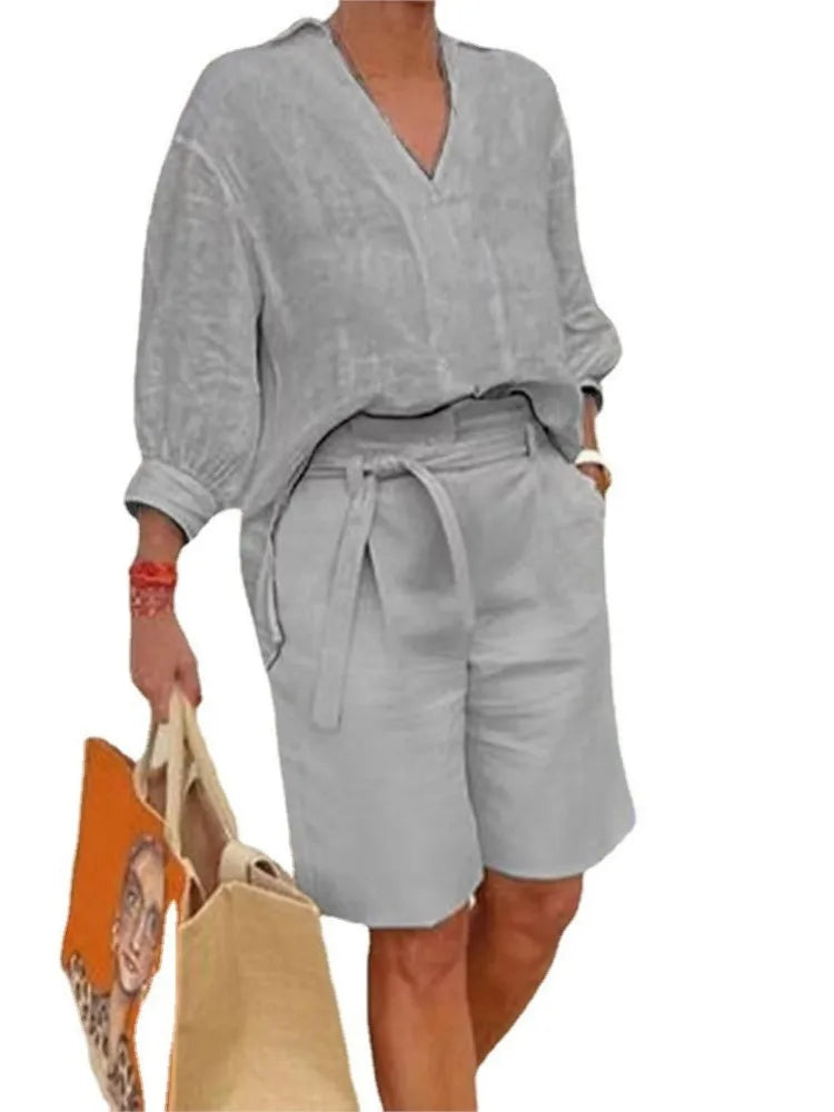 Linen 2-Piece Set | Women | Linen | Blouse & Shorts | Lightweight & Stylish | Steven & Levon