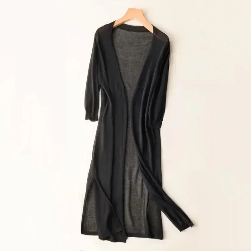 Longline Cardigan | Women | Lightweight Knit | Open Front Layering | Steven & Levon