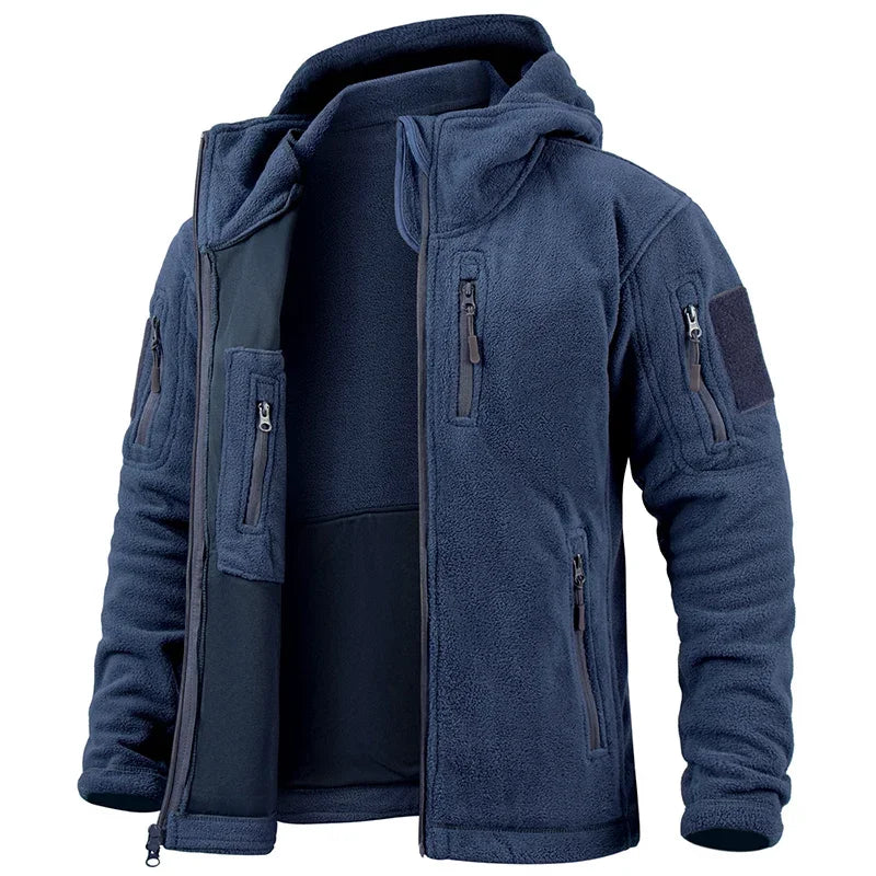 Men's Fleece Hunting Jacket | Full Zip | Multi Pockets | Hooded Outdoor Wear | Steven & Levon
