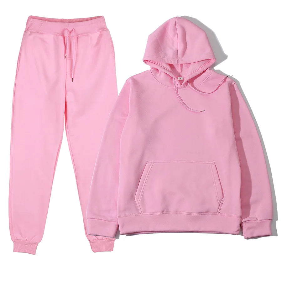 Men's Tracksuit | Solid Hoodie and Trousers | Drawstring Waist Two Piece Casual Set | Steven & Levon