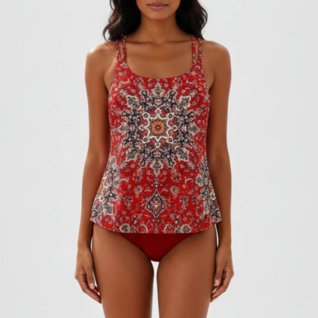 Printed Tankini Swimwear Set | Women | Soft Stretch Swim Fabric | Two Piece Tummy Coverage Design | Steven & Levon