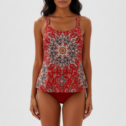 Printed Tankini Swimwear Set | Women | Soft Stretch Swim Fabric | Two Piece Tummy Coverage Design | Steven & Levon