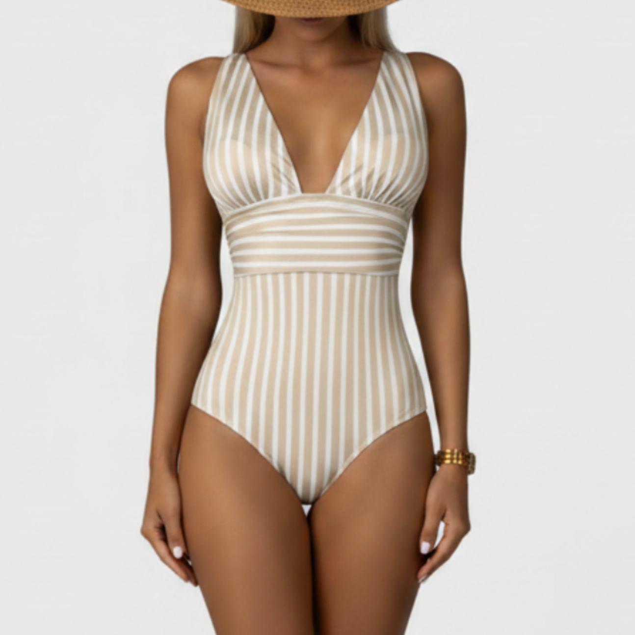 Striped One-Piece Swimsuit | Women | Nylon & Spandex Blend | V-Neck Stretch Fit Swimwear | Steven & Levon