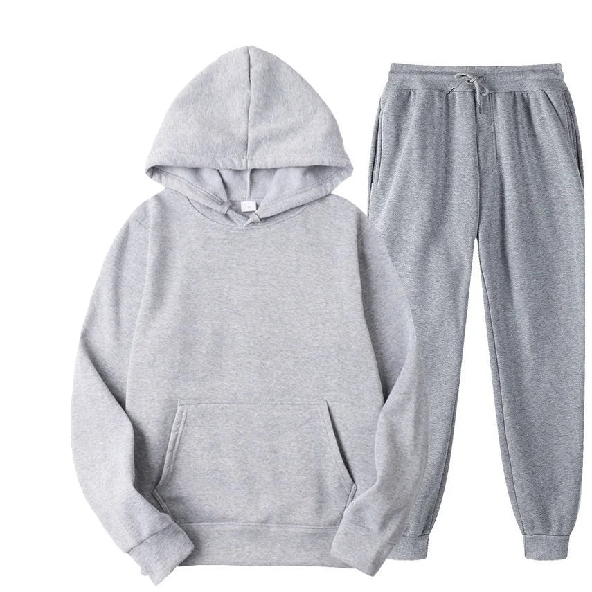 Men's Tracksuit | Solid Hoodie and Trousers | Drawstring Waist Two Piece Casual Set | Steven & Levon