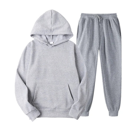 Men's Tracksuit | Solid Hoodie and Trousers | Drawstring Waist Two Piece Casual Set | Steven & Levon