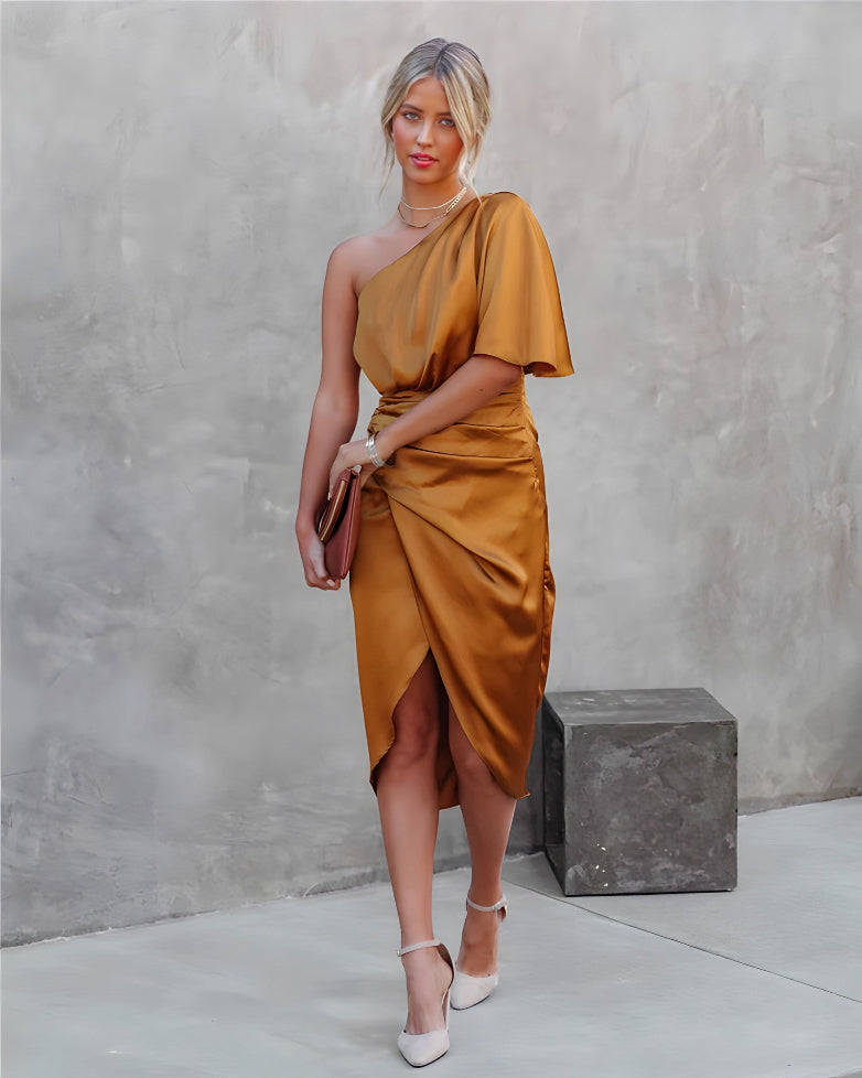 Asymmetrical Off Shoulder Dress | Women | Elegant Fit | Modern Style | Party Wear | Steven & Levon