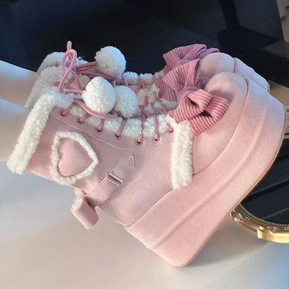 Women's Flannel Snow Boots | Lace Up Mid Calf Boots | Bow Detail Wedge Winter Shoes | Steven & Levon
