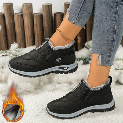 Women's Canvas Snow Boots | Slip On Ankle Boots | Faux Fur Lined Winter Shoes | Steven & Levon
