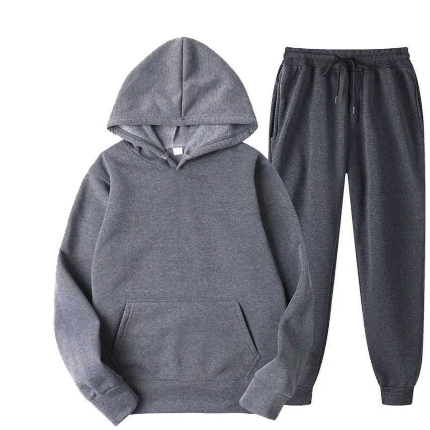 Men's Tracksuit | Solid Hoodie and Trousers | Drawstring Waist Two Piece Casual Set | Steven & Levon