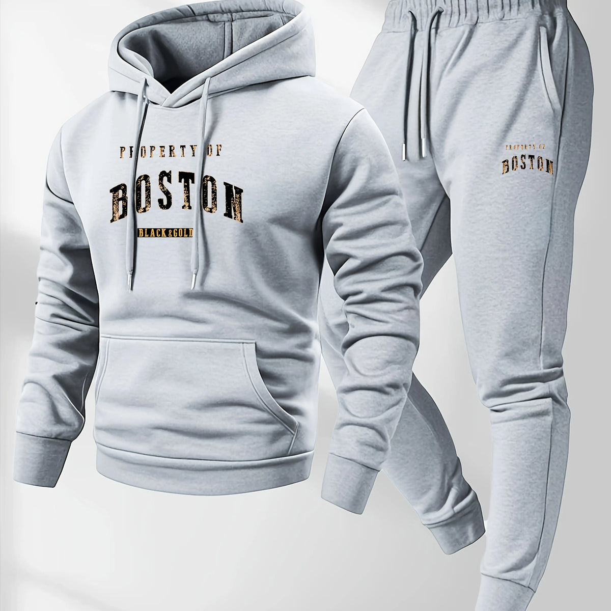 Boston Print Hoodie | Sweatpants Casual Two Piece Set | Men's Tracksuit | Steven & Levon