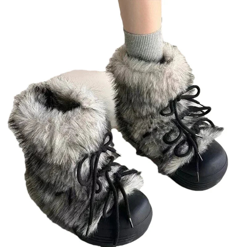 Women's Fur Snow Boots | Platform Ankle Boots | Bow Detail Slip On Winter Shoes | Steven & Levon