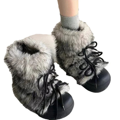 Women's Fur Snow Boots | Platform Ankle Boots | Bow Detail Slip On Winter Shoes | Steven & Levon