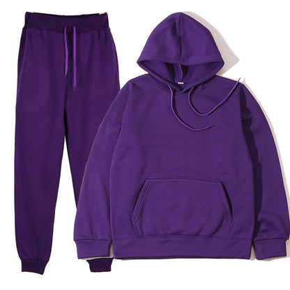 Men's Tracksuit | Solid Hoodie and Trousers | Drawstring Waist Two Piece Casual Set | Steven & Levon