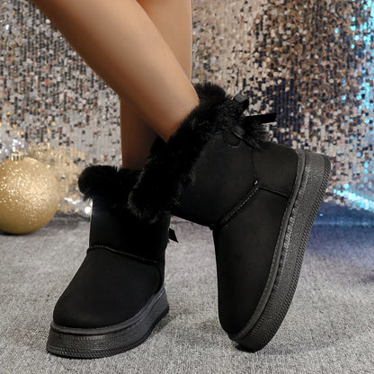 Women's Mid Calf Snow Boots | Bow Detail Slip On Boots | Plush Lined Winter Shoes | Steven & Levon