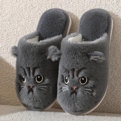 Women's Plush Cat Slippers | Polyester Upper | Non Slip EVA Sole | Flat Heel | Steven & Levon