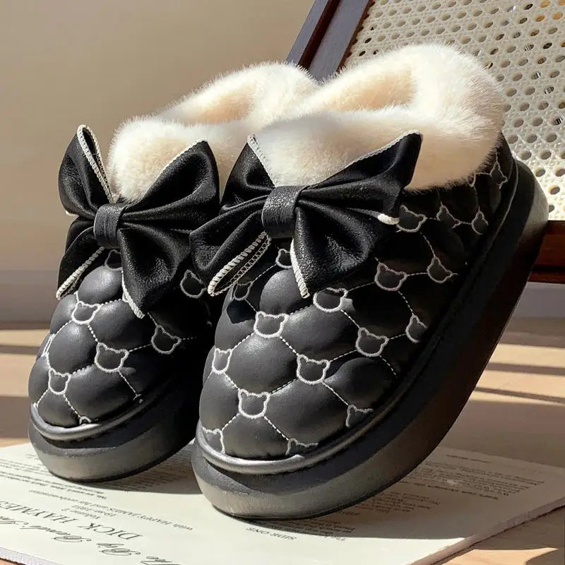 Women's Platform Ankle Boots | Bow Detail Slip On | Plush Lined Winter Shoes | Steven & Levon