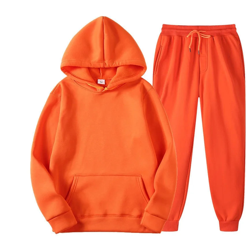 Men's Tracksuit | Solid Hoodie and Trousers | Drawstring Waist Two Piece Casual Set | Steven & Levon