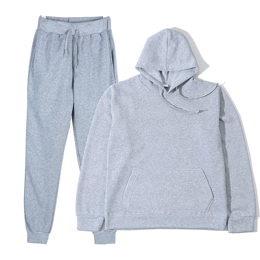 Men's Tracksuit | Solid Hoodie and Trousers | Drawstring Waist Two Piece Casual Set | Steven & Levon