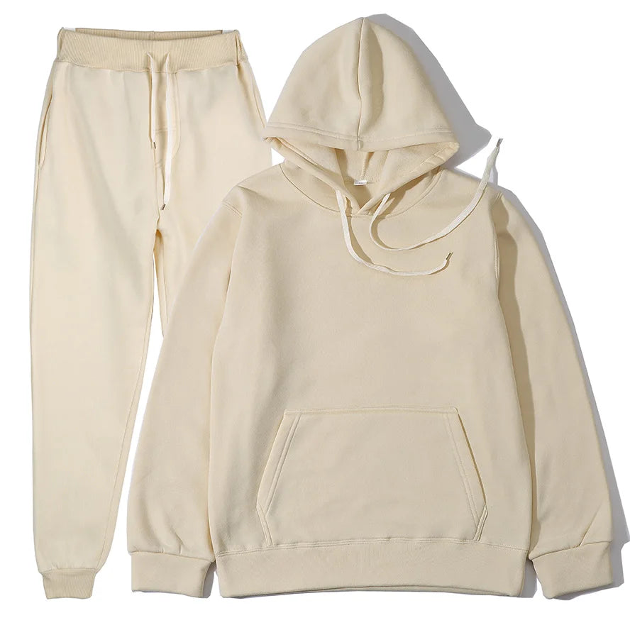 Men's Tracksuit | Solid Hoodie and Trousers | Drawstring Waist Two Piece Casual Set | Steven & Levon