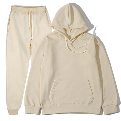 Men's Tracksuit | Solid Hoodie and Trousers | Drawstring Waist Two Piece Casual Set | Steven & Levon