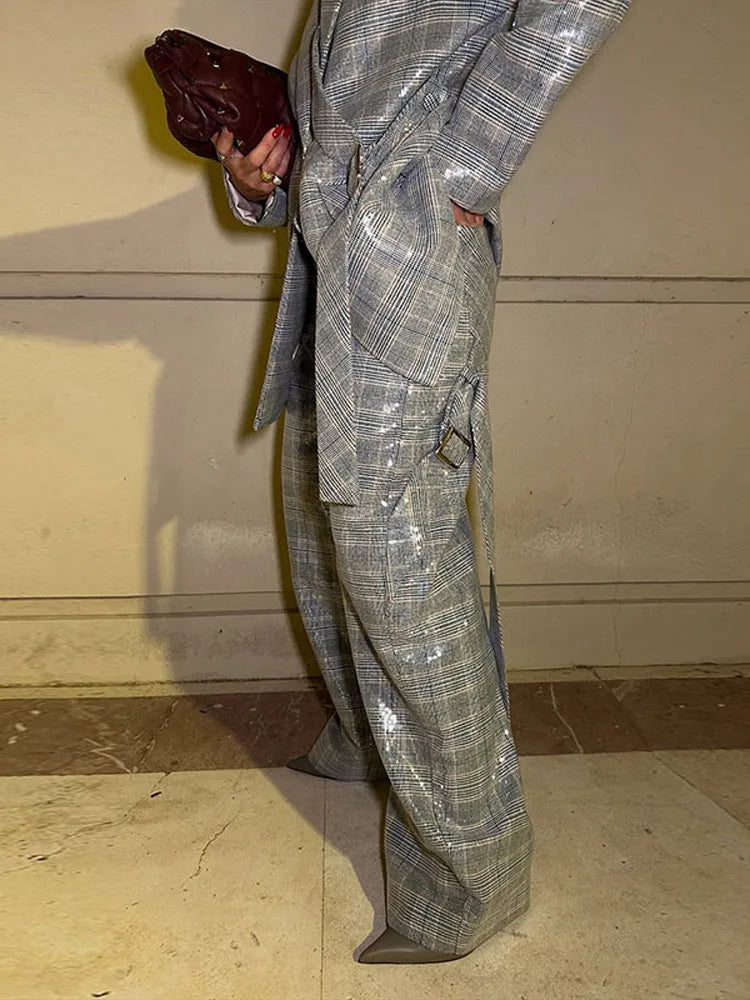 Women's Sequin Stripe Blazer | Co Ord Set | Wide Leg Trousers | Steven & Levon