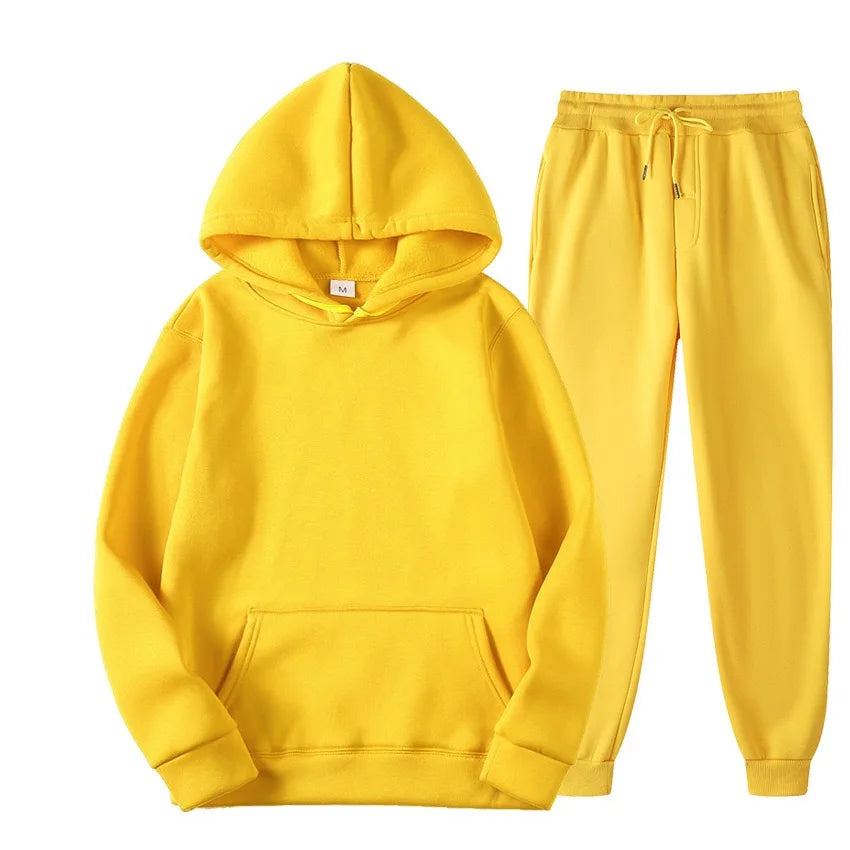Men's Tracksuit | Solid Hoodie and Trousers | Drawstring Waist Two Piece Casual Set | Steven & Levon