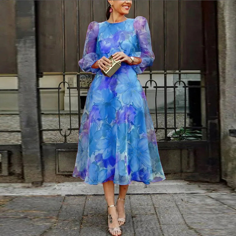 Puff Sleeve Midi Dress | Formal Dress | Women | Elegant Fit | Steven & Levon