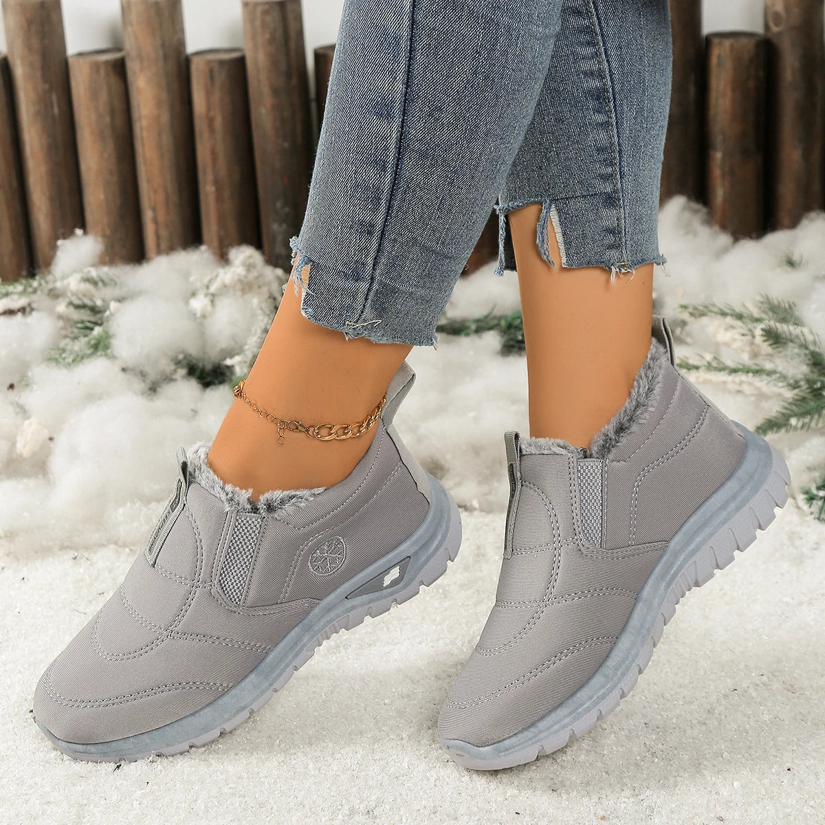 Women's Canvas Snow Boots | Slip On Ankle Boots | Faux Fur Lined Winter Shoes | Steven & Levon