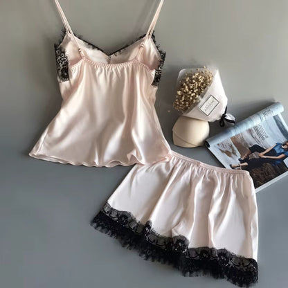 Lace Satin Pajama Set | Women's Sleeveless Top & Shorts | Soft Nightwear | Steven & Levon
