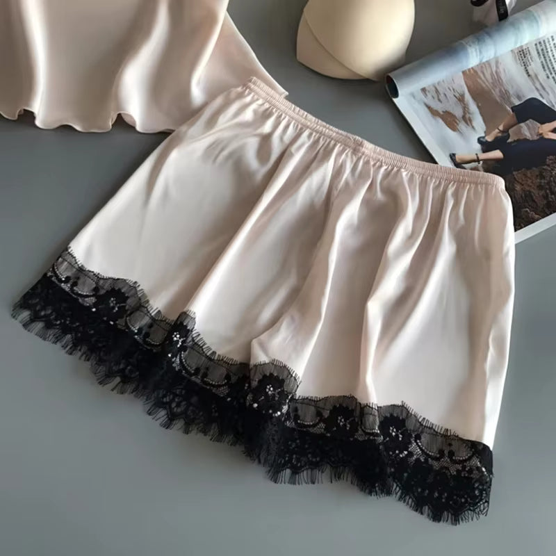 Lace Satin Pajama Set | Women's Sleeveless Top & Shorts | Soft Nightwear | Steven & Levon