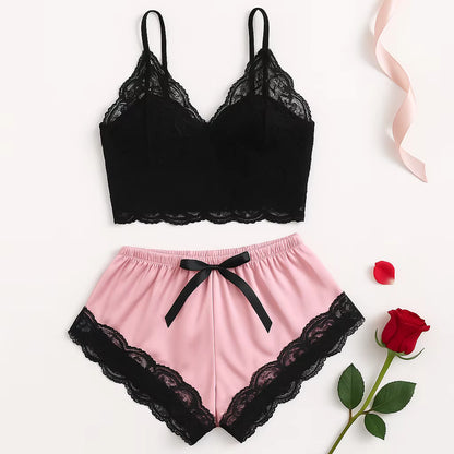 Satin Pajama Set | Women's Lace Cami & Shorts | Lightweight Summer Sleepwear | Steven & Levon