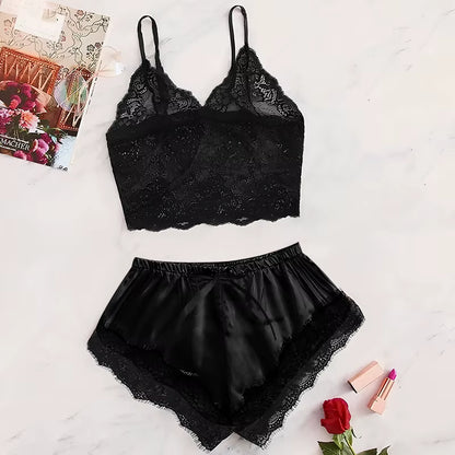 Satin Pajama Set | Women's Lace Cami & Shorts | Lightweight Summer Sleepwear | Steven & Levon