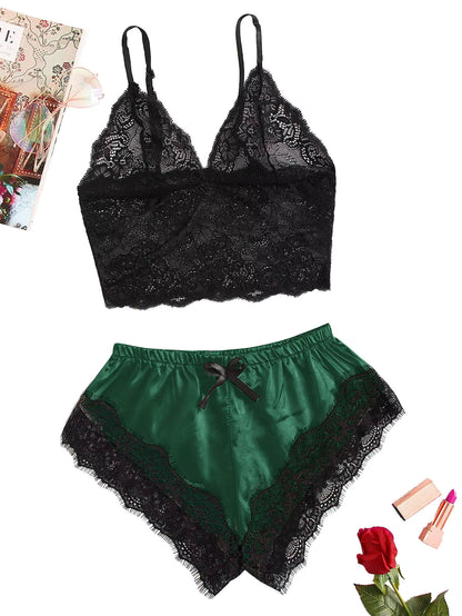 Satin Pajama Set | Women's Lace Cami & Shorts | Lightweight Summer Sleepwear | Steven & Levon