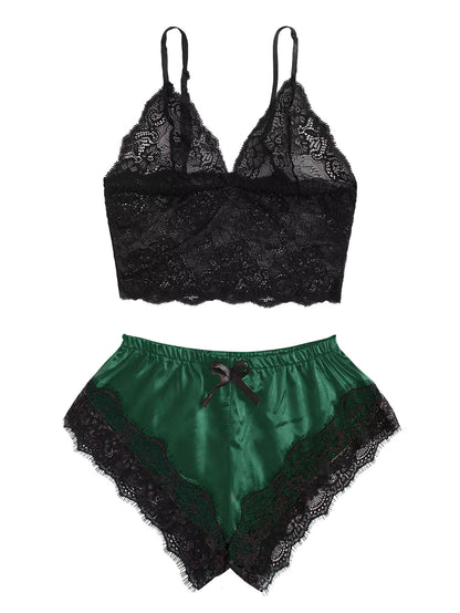 Satin Pajama Set | Women's Lace Cami & Shorts | Lightweight Summer Sleepwear | Steven & Levon