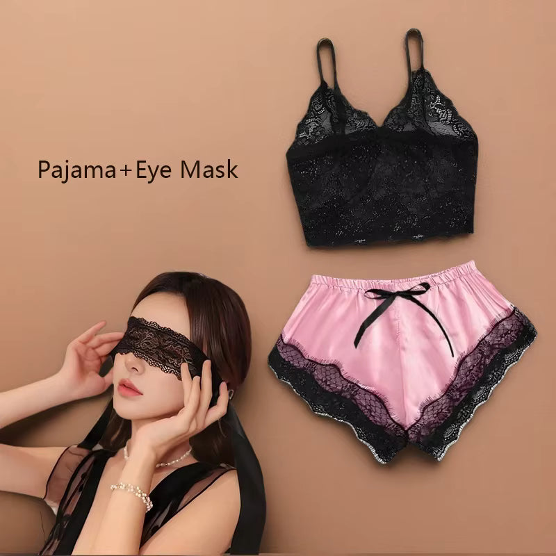 Satin Pajama Set | Women's Lace Cami & Shorts | Lightweight Summer Sleepwear | Steven & Levon