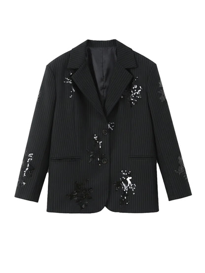 Women's Sequin Blazer | Co Ord Set | Wide Leg Trousers | Black | Steven & Levon