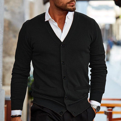 V-Neck Button Cardigan | Knitwear | Men | Soft Knit Fabric | Slim Fit Long Sleeve Sweater | Steven & Levon