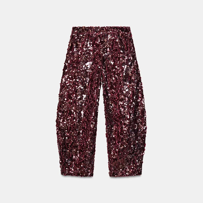 Women's Sequin Fur Patchwork Top | Co Ord Set | Wide Leg Jeans | Steven & Levon