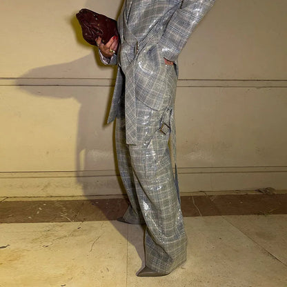 Women's Sequin Stripe Blazer | Co Ord Set | Wide Leg Trousers | Steven & Levon