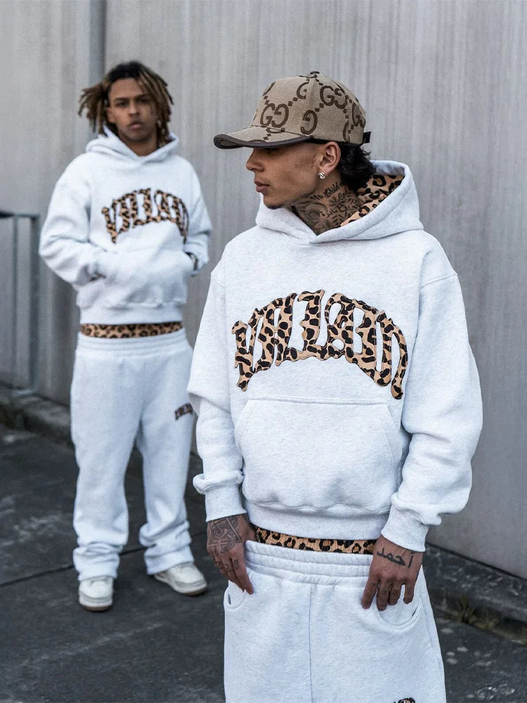 Unisex Tracksuit | Leopard Embroidered Hoodie | Casual Sweatpants Two Piece Set | Steven & Levon