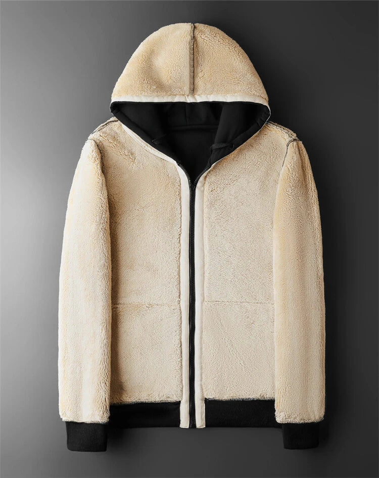 Men's Fleece Jacket | Thick Hooded Zip Front | Ribbed Cuffs | Winter Outerwear | Steven & Levon