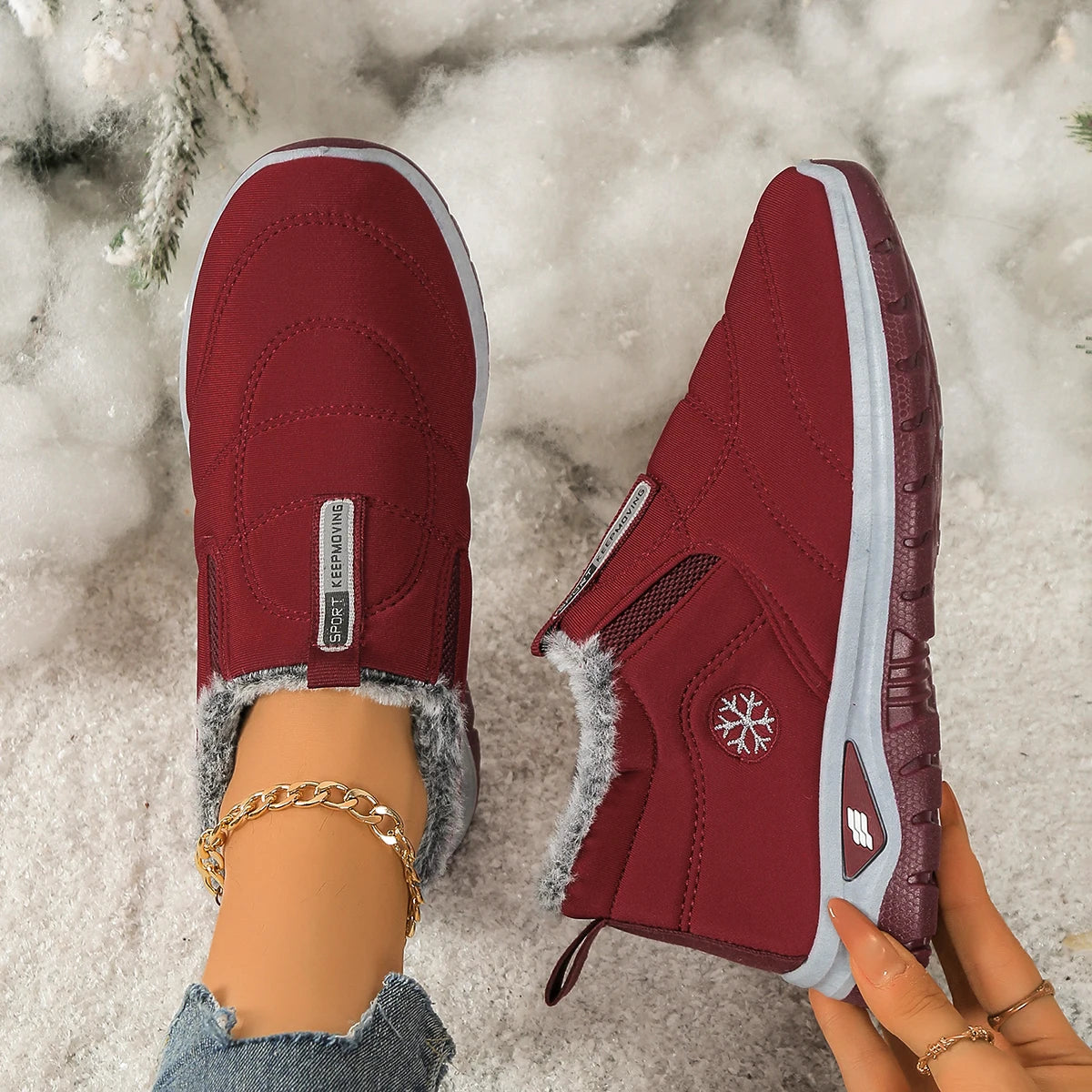 Women's Canvas Snow Boots | Slip On Ankle Boots | Faux Fur Lined Winter Shoes | Steven & Levon