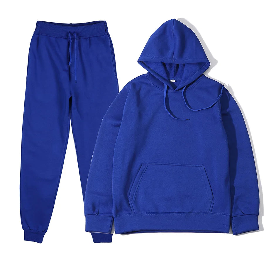Men's Tracksuit | Solid Hoodie and Trousers | Drawstring Waist Two Piece Casual Set | Steven & Levon