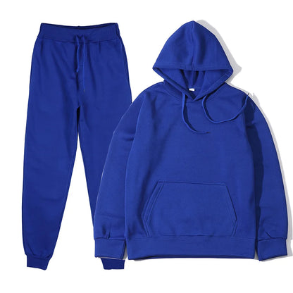 Men's Tracksuit | Solid Hoodie and Trousers | Drawstring Waist Two Piece Casual Set | Steven & Levon