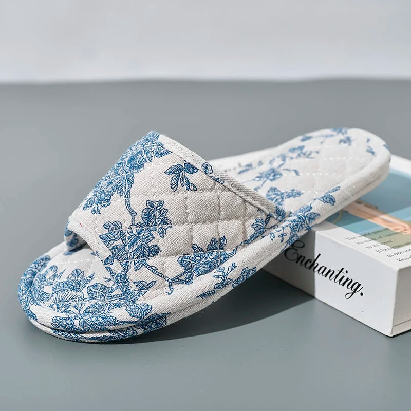 Women's Cotton Indoor Slippers | Geometric Pattern | Non Slip Fabric Sole | Blue | Steven & Levon
