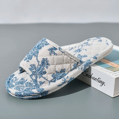 Women's Cotton Indoor Slippers | Geometric Pattern | Non Slip Fabric Sole | Blue | Steven & Levon